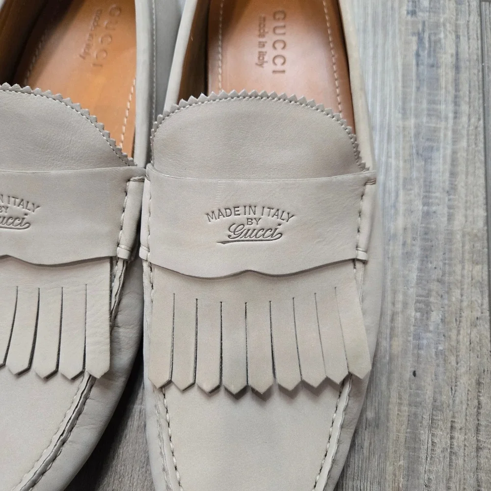 Gucci Mens Leather Kiltie Fringe Driving Loafers Moccasins Shoes Italy Commuter